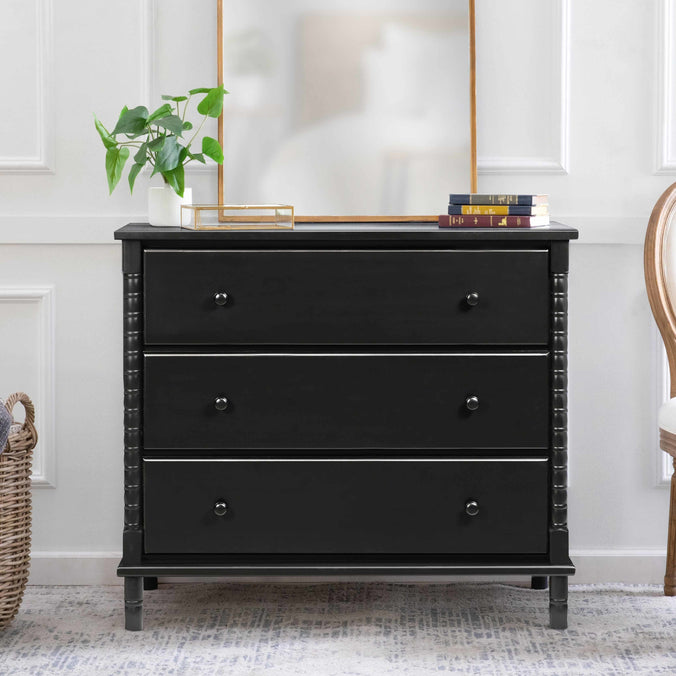 M7323E,DaVinci,Jenny Lind Spindle 3-Drawer Dresser in Ebony Black