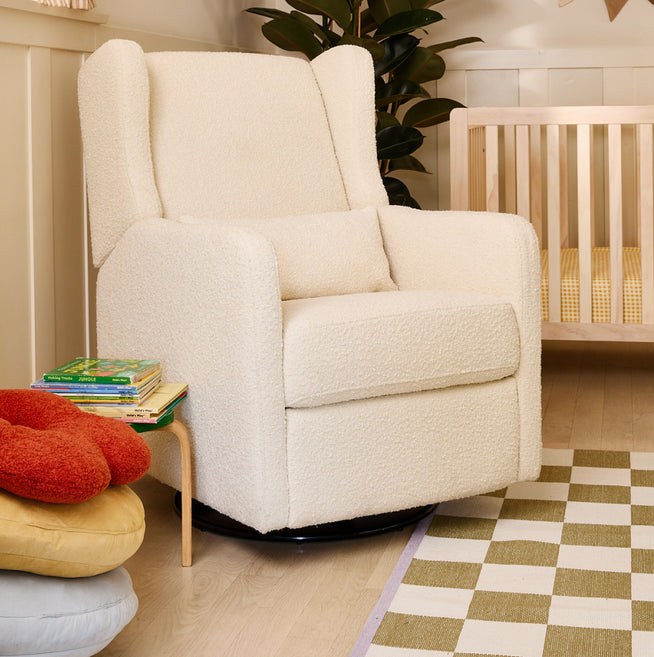 Image of Adrian Swivel Glider with Storage Ottoman | Ivory Boucle fabric