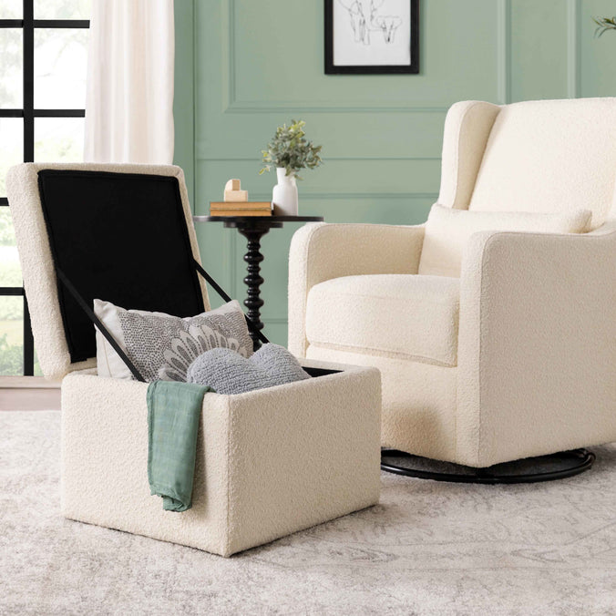F18787WB,Carter's,Adrian Swivel Glider with Storage Ottoman in Ivory Boucle