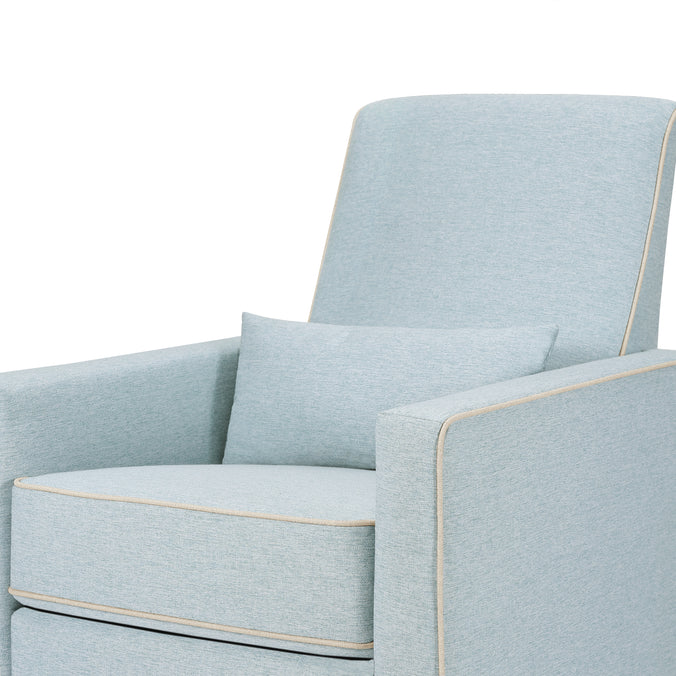 M10887HBLCM,DaVinci,Piper Recliner in Heathered Blue w/ Cream Piping
