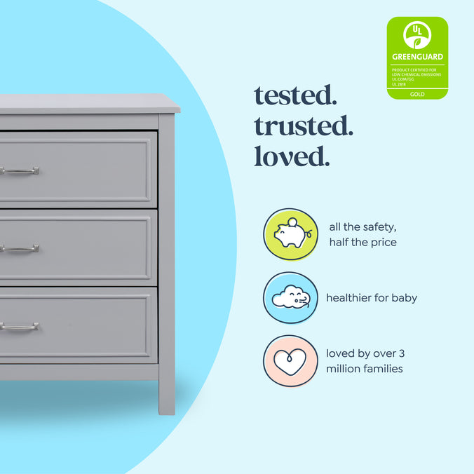 M12823G,DaVinci,Charlie 3-Drawer Dresser in Grey