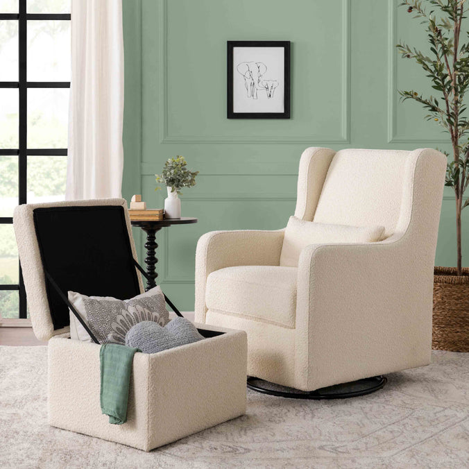 F18787WB,Carter's,Adrian Swivel Glider with Storage Ottoman in Ivory Boucle