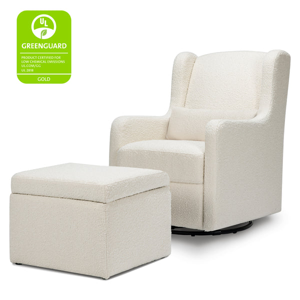 F18787WB,Adrian Swivel Glider with Storage Ottoman in Ivory Boucle Ivory Boucle