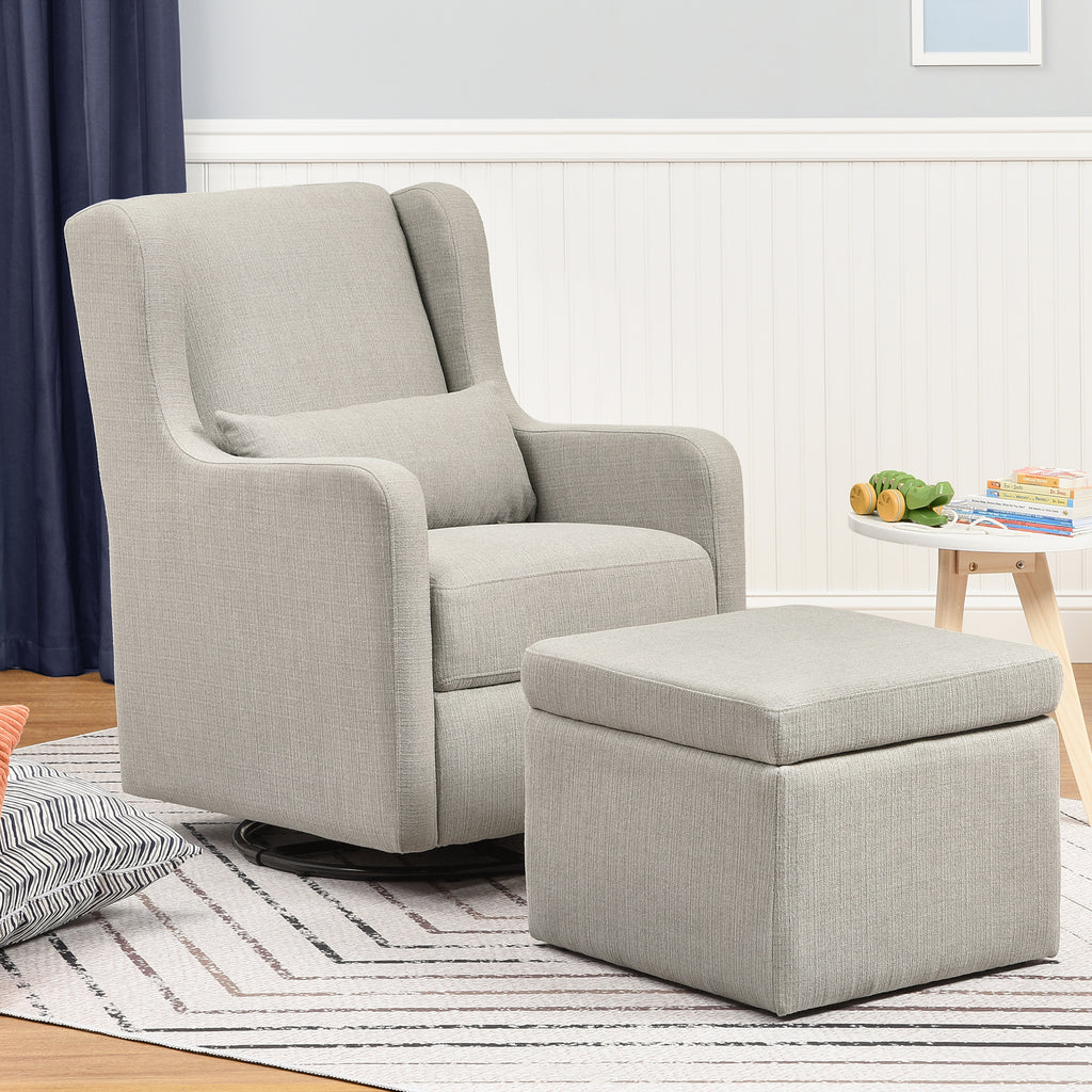 F18787PFTGRY,Adrian Swivel Glider with Storage Ottoman in Performance Grey Linen
