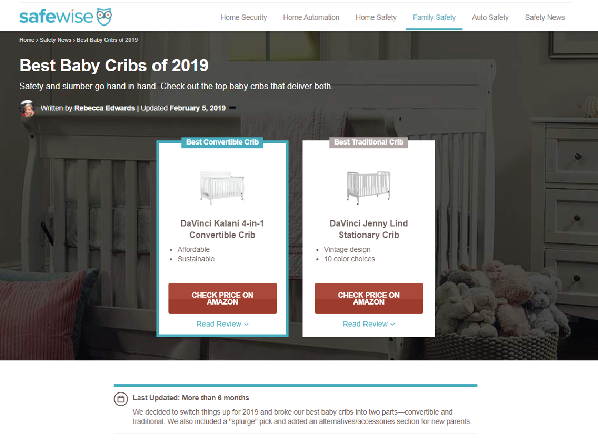 Safewise: Best Cribs of 2019 - Kalani and Jenny Lind Convertible Cribs by DaVinci