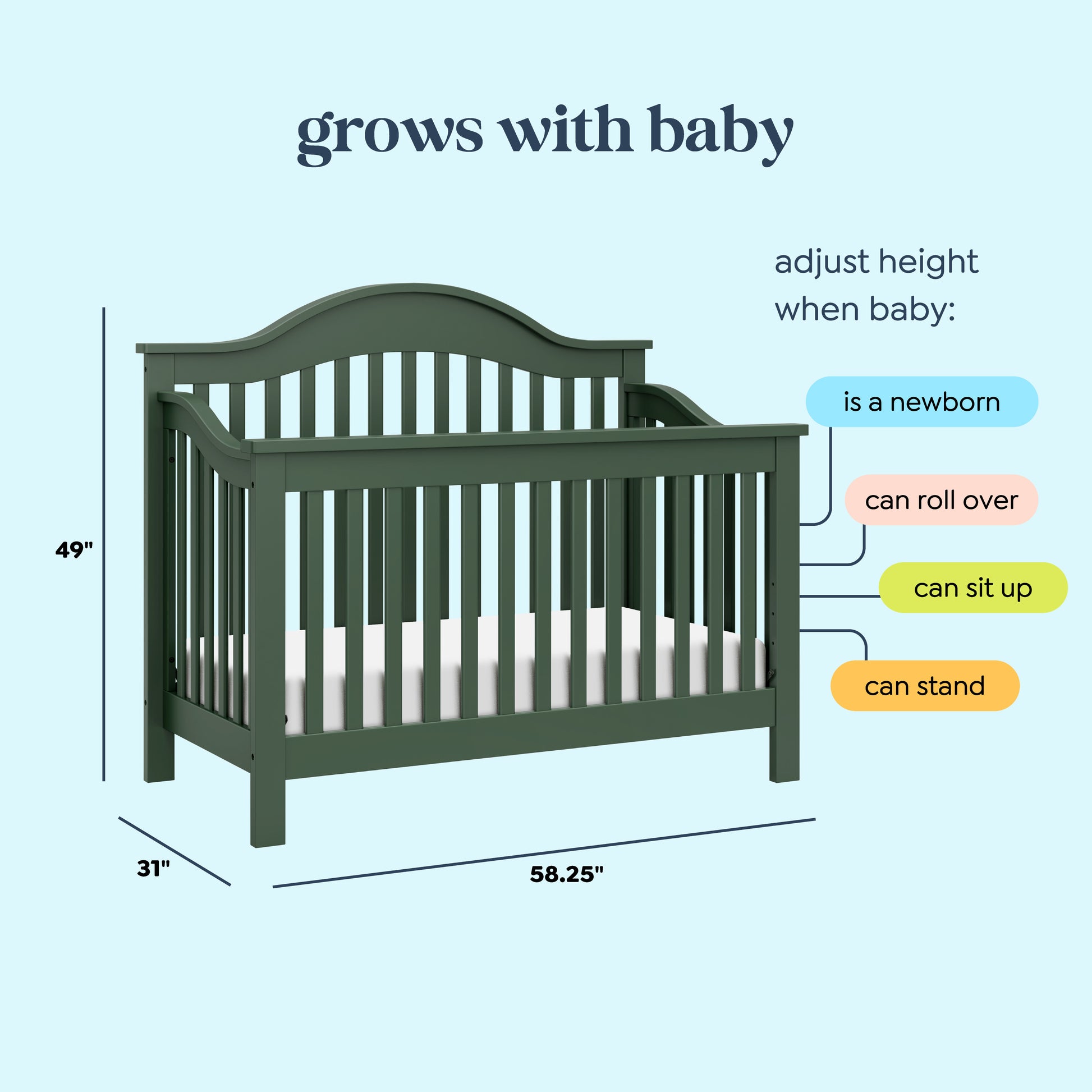M5981FRGR,DaVinci,Jayden 4-in-1 Convertible Crib in Forest Green