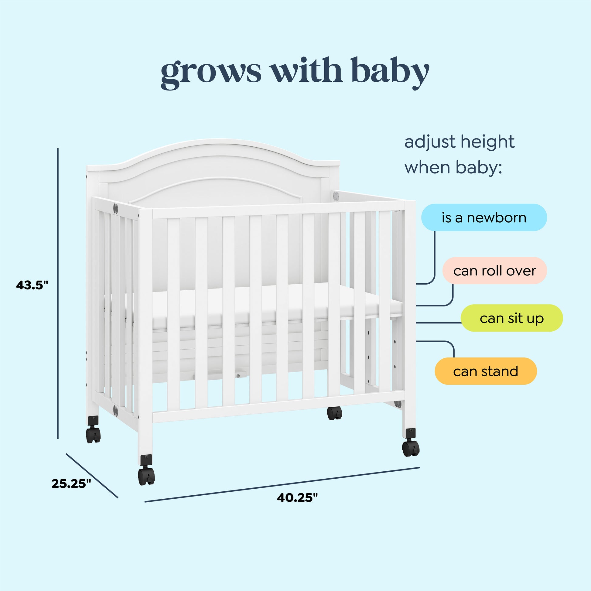 M12898W,DaVinci,Charlie Folding Portable 3-in-1 Mini Crib in White