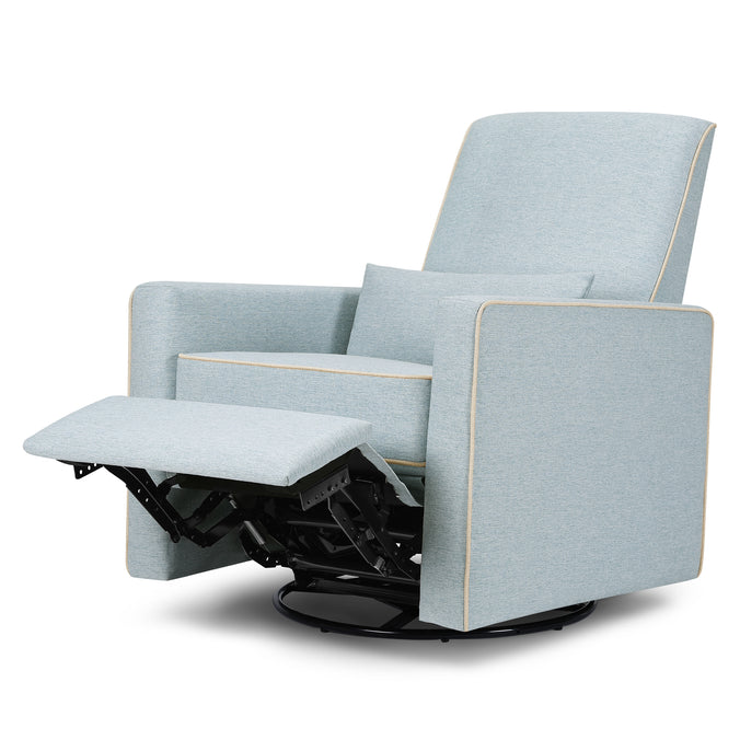 DaVinci Piper upholstered recliner and swivel glider in heathered blue with cream piping