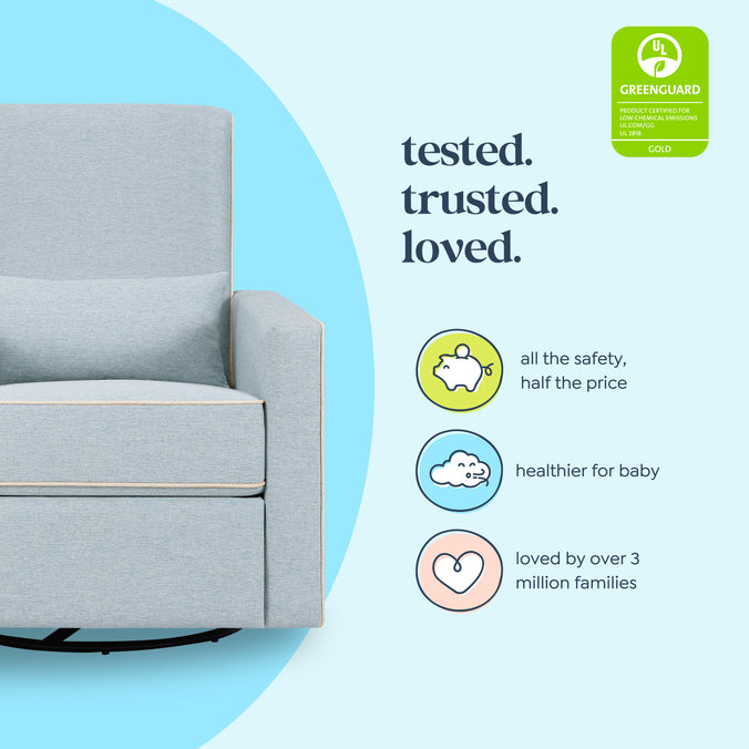 M10887HBLCM,DaVinci,Piper Recliner in Heathered Blue w/ Cream Piping