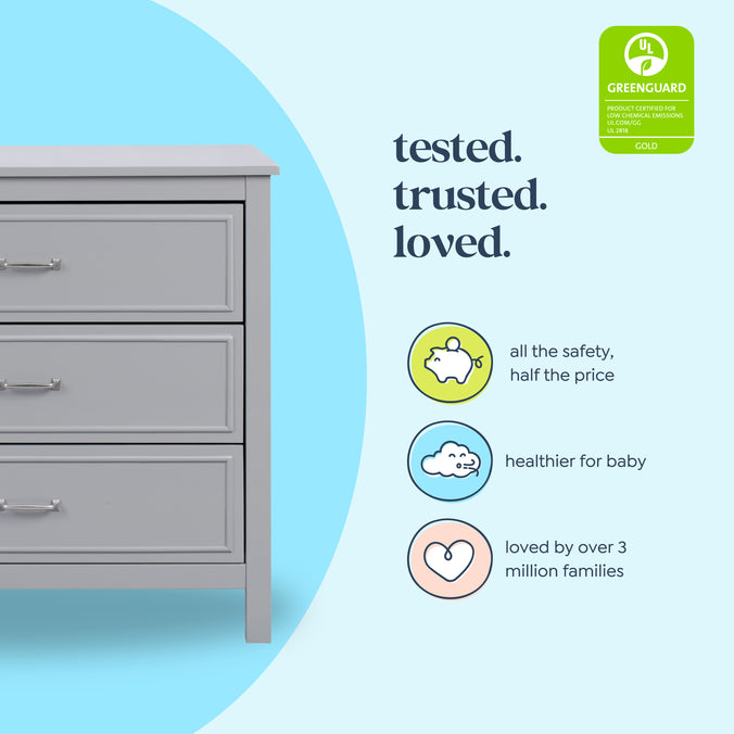 M12823G,DaVinci,Charlie 3-Drawer Dresser in Grey