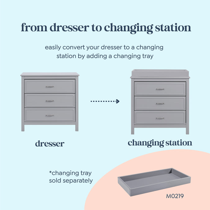 M12823G,DaVinci,Charlie 3-Drawer Dresser in Grey