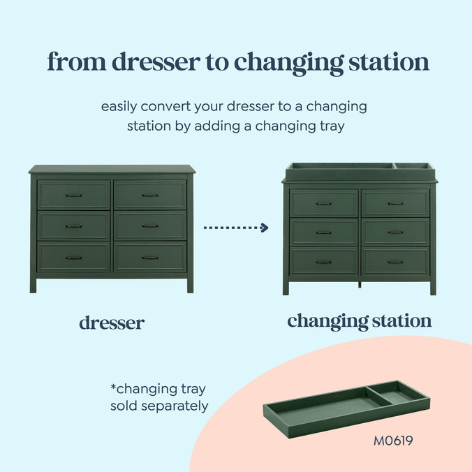 M12826FRGR,DaVinci,Charlie 6-Drawer Double Dresser in Forest Green