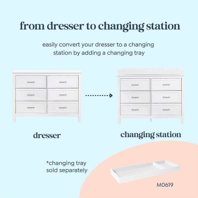 M12826W,DaVinci,Charlie 6-Drawer Double Dresser in White