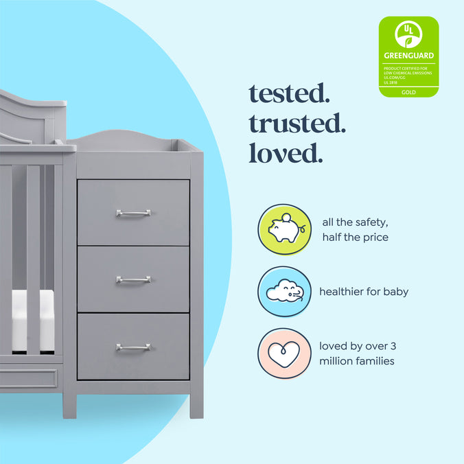 M12881G,DaVinci,Charlie 4-in-1 Convertible Mini Crib & Changer in Grey