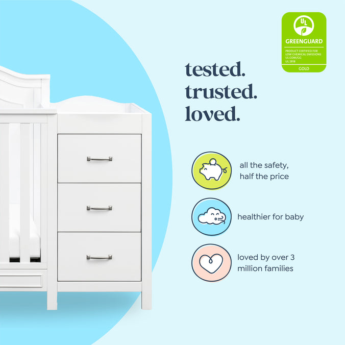 M12881W,DaVinci,Charlie 4-in-1 Convertible Mini Crib & Changer in White