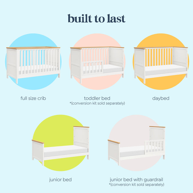 M27242RWHY,DaVinci,Shea 5-in-1 Convertible Crib to Junior Bed in Warm White and Honey