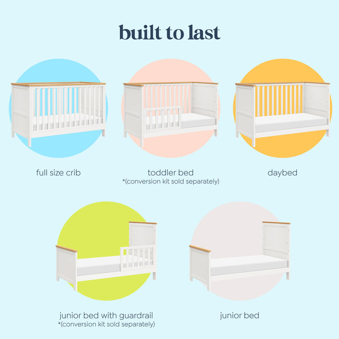 M27242RWHY,DaVinci,Shea 5-in-1 Convertible Crib to Junior Bed in Warm White and Honey