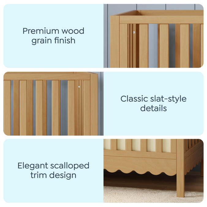 M27801HY,DaVinci,Sammy Scallop 4-in-1 Convertible Crib in Honey
