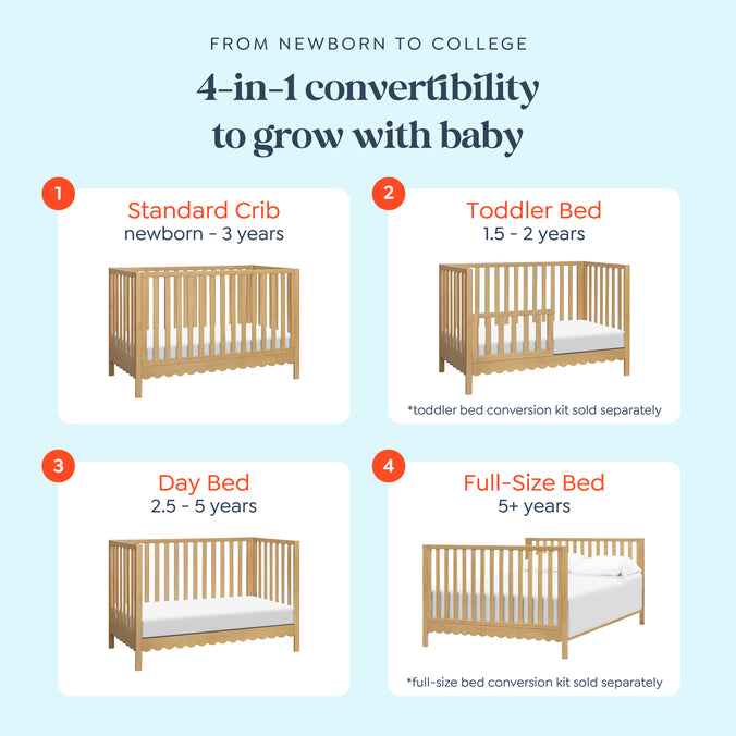 M27801HY,DaVinci,Sammy Scallop 4-in-1 Convertible Crib in Honey