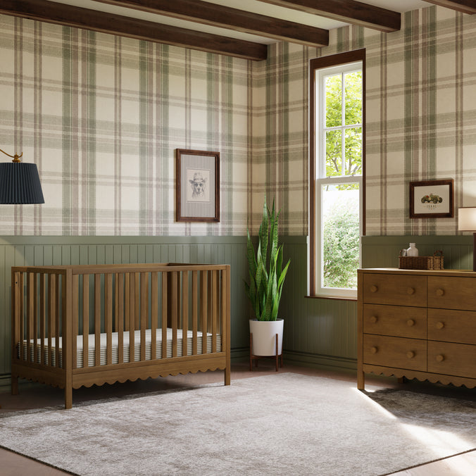 M27801L,DaVinci,Sammy Scallop 4-in-1 Convertible Crib in Walnut