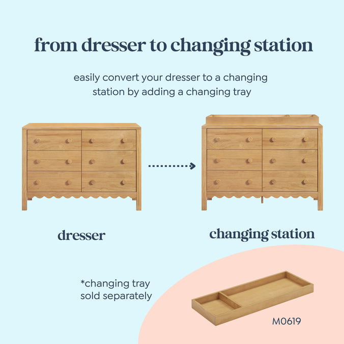 M27826HY,DaVinci,Sammy Scallop 6-Drawer Dresser in Honey