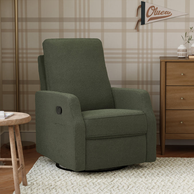 M33187COB,DaVinci,Lucas Pillowback Swivel Recliner in Cozy Olive Boucle
