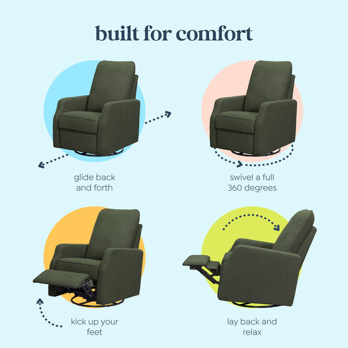 M33187COB,DaVinci,Lucas Pillowback Swivel Recliner in Cozy Olive Boucle