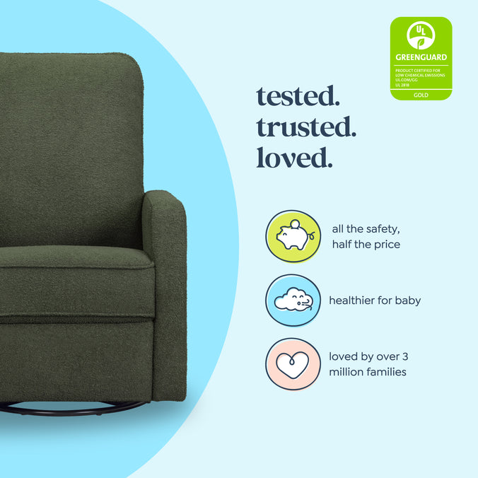 M33187COB,DaVinci,Lucas Pillowback Swivel Recliner in Cozy Olive Boucle