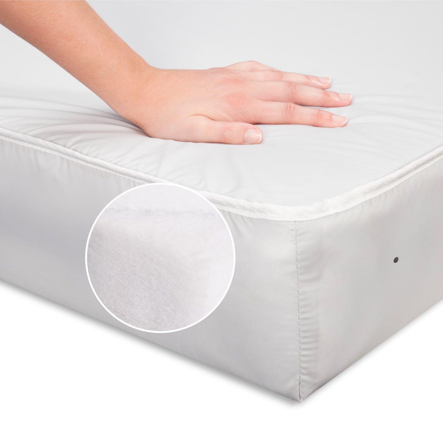 hand on complete slumber mattress