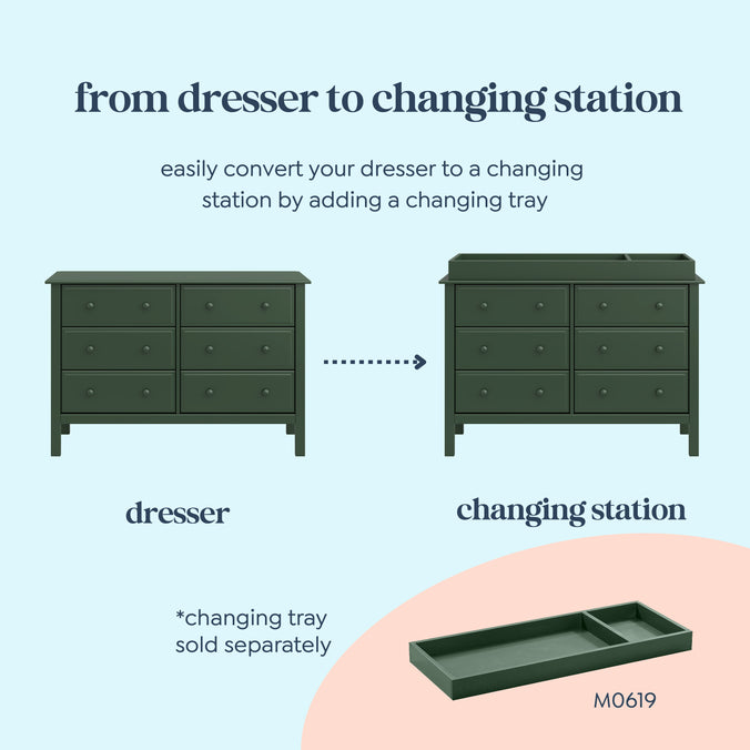 M5966FRGR,DaVinci,Hunter 6-Drawer Double Wide Dresser in Forest Green
