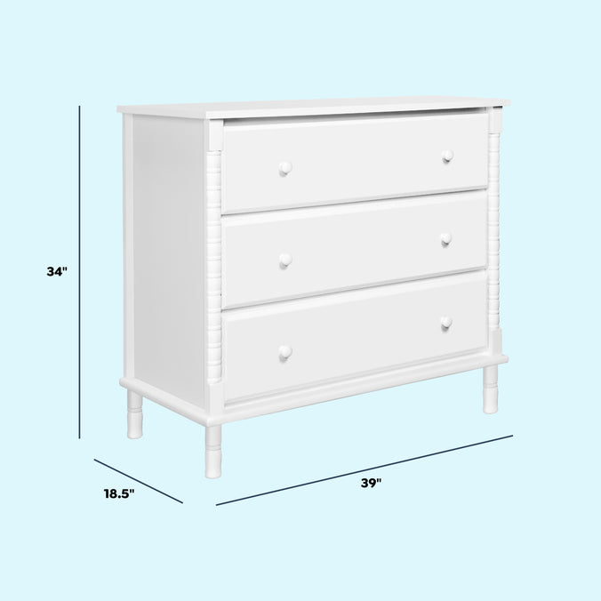 M7323W,DaVinci,Jenny Lind Spindle 3-Drawer Dresser in White