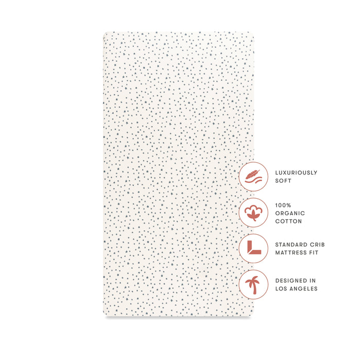 T31035IVS,Babyletto,Doodle Stars Organic Brushed Cotton Crib Sheet in Ivory with Navy Stars