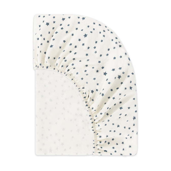 T31035IVS,Babyletto,Doodle Stars Organic Brushed Cotton Crib Sheet in Ivory with Navy Stars