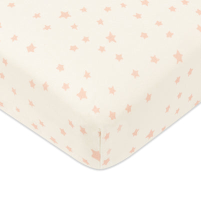 T31036IDS,Babyletto,Doodle Stars Organic Brushed Cotton Mini CribSheet in Ivory with Dusty Rose Stars