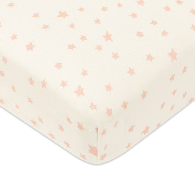 T31036IDS,Babyletto,Doodle Stars Organic Brushed Cotton Mini CribSheet in Ivory with Dusty Rose Stars