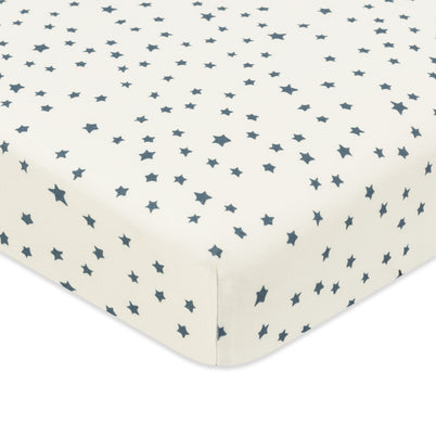 T31036IVS,Babyletto,Doodle Stars Organic Brushed Cotton Mini CribSheet in Ivory with Navy Stars
