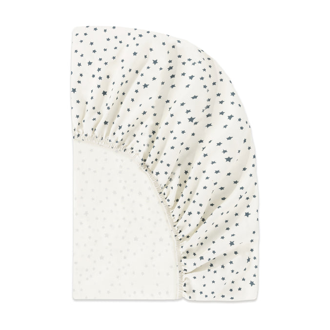 T31036IVS,Babyletto,Doodle Stars Organic Brushed Cotton Mini CribSheet in Ivory with Navy Stars