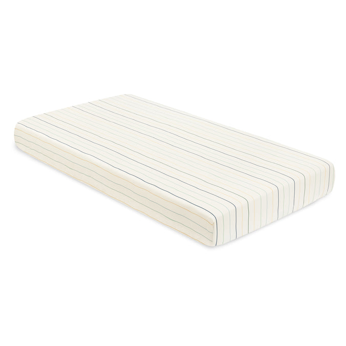 T33635ICS,Babyletto,Wonky Stripe Organic Brushed Cotton Crib Sheet in Ivory with Cool Multi-Color Stripes