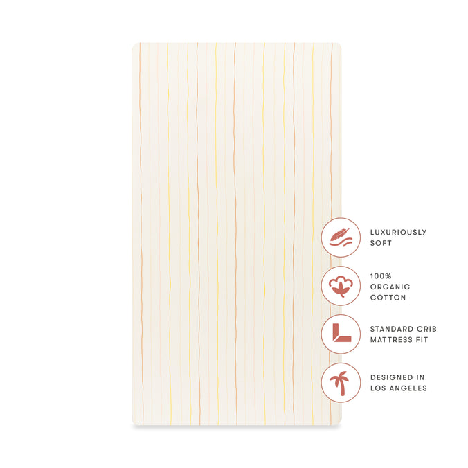 T33635IWS,Babyletto,Wonky Stripe Organic Brushed Cotton Crib Sheet in Ivory with Warm Multi-Color Stripes