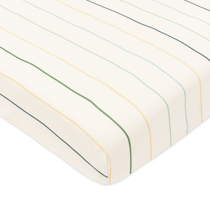 T33636ICS,Babyletto,Wonky Stripe Organic Brushed Cotton Mini CribSheet in Ivory with Cool Multi-Color Stripes