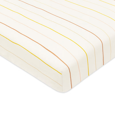 T33636IWS,Babyletto,Wonky Stripe Organic Brushed Cotton Mini CribSheet in Ivory with Warm Multi-Color Stripes