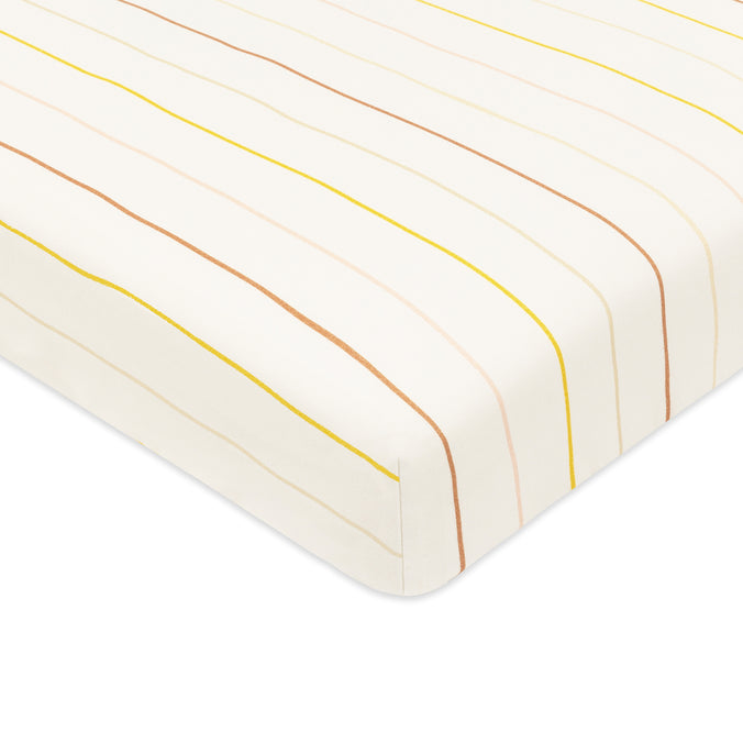 T33636IWS,Babyletto,Wonky Stripe Organic Brushed Cotton Mini CribSheet in Ivory with Warm Multi-Color Stripes