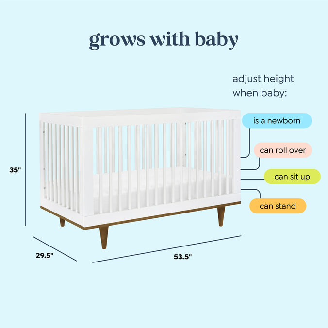 W4901WL,DaVinci,Marley 3-In-1 Convertible Crib in White Finish and Walnut Legs