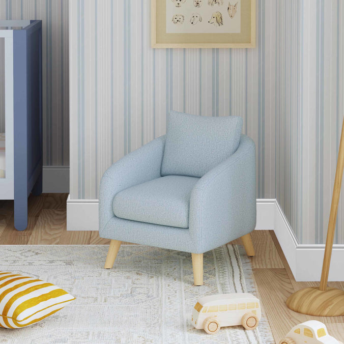 M30703HBLLF,DaVinci,Nina Kids Chair in Heathered Blue with Light Wood Feet