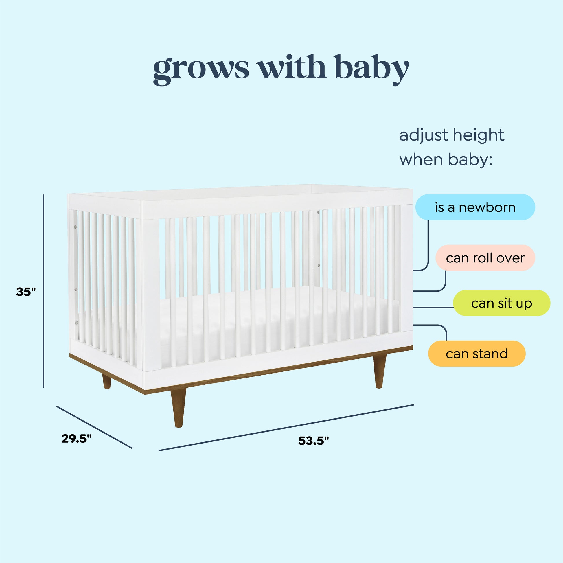 W4901WL,Marley 3-in-1 Convertible Crib in White Finish and Walnut Legs