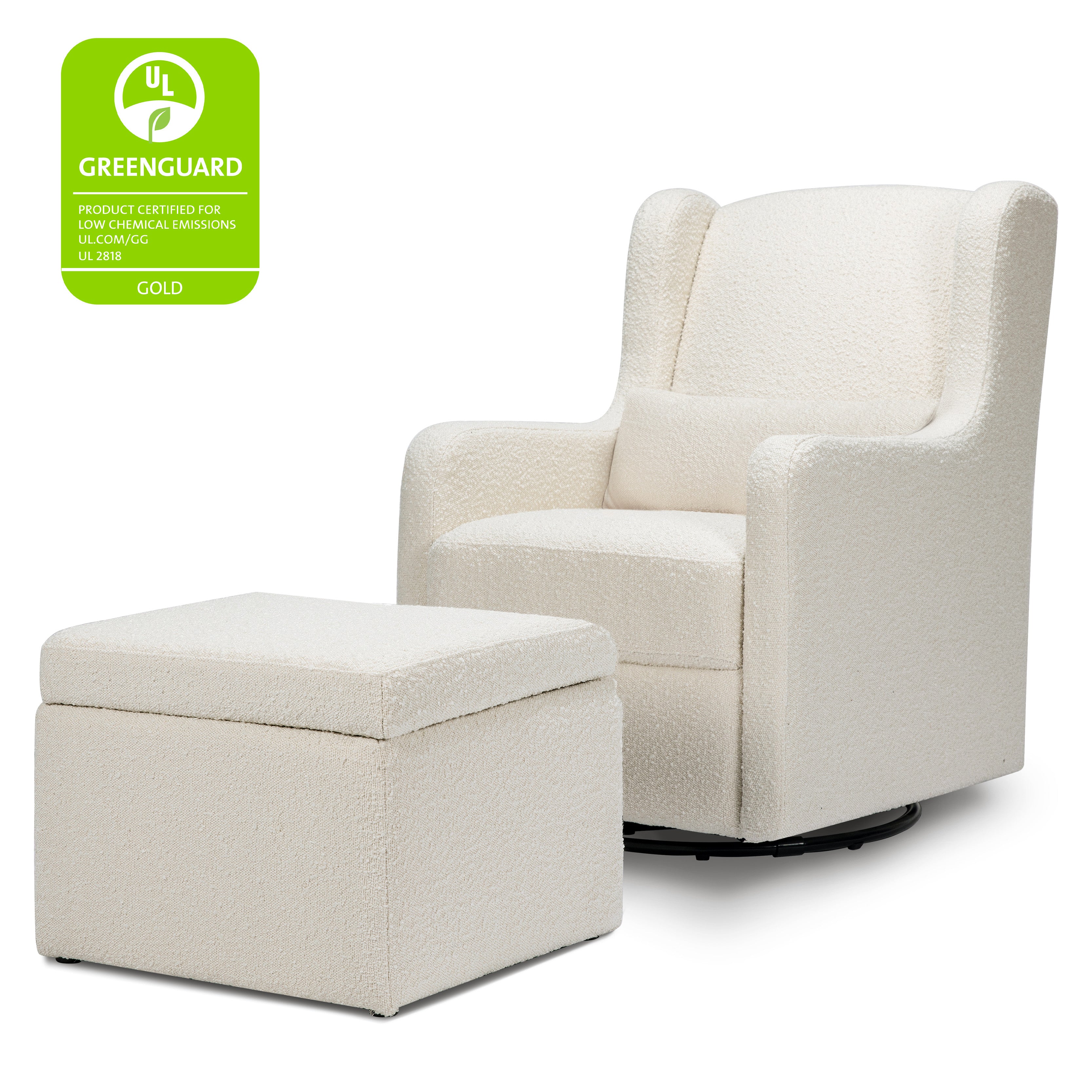 Carter s Adrian Swivel Glider with Storage Ottoman Ivory Boucle fabric DaVinci Baby