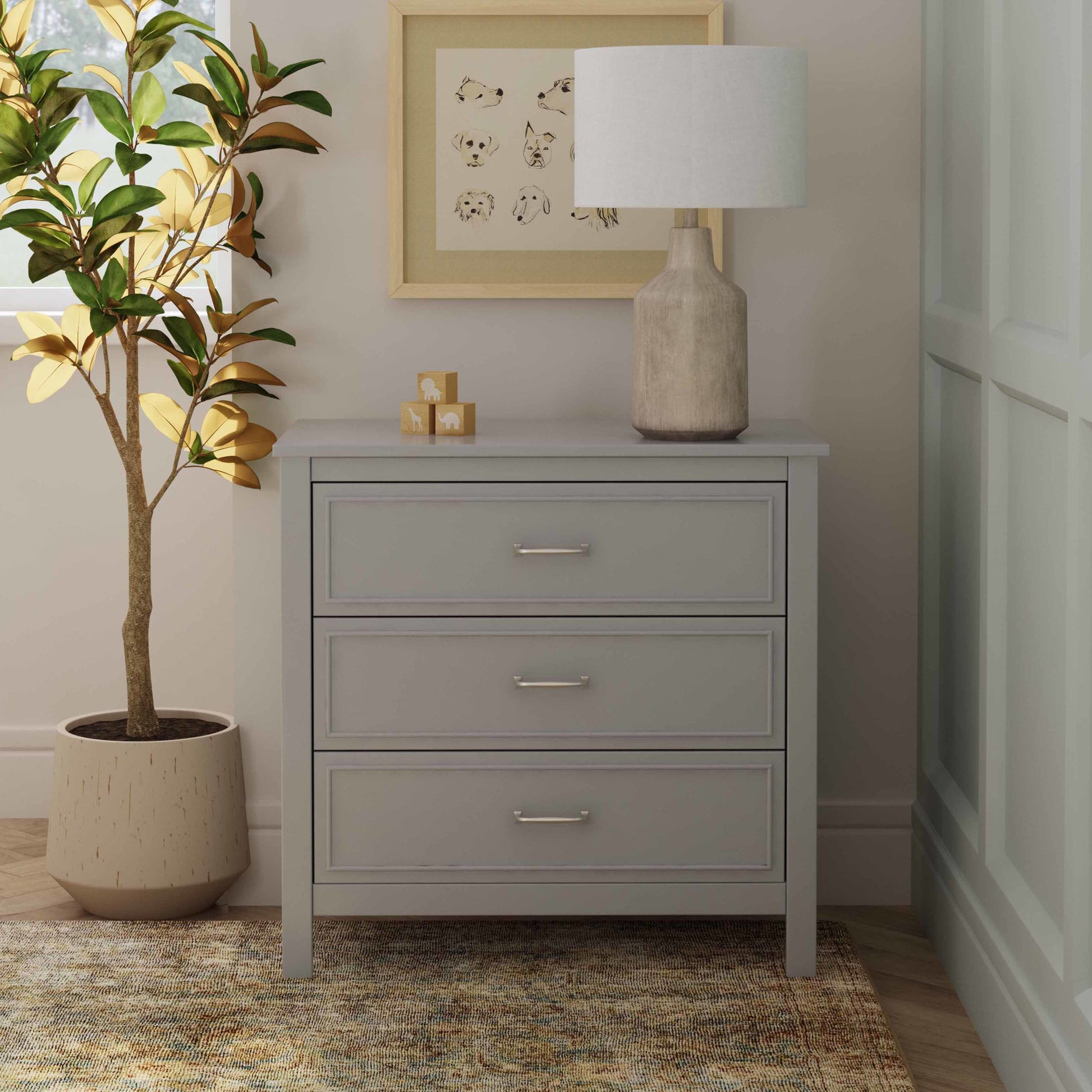 M12823G,DaVinci,Charlie 3-Drawer Dresser in Grey