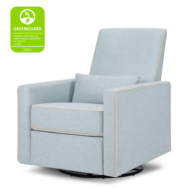 M10887GCM,Piper Recliner in Grey Finish w/Cream Piping Heathered Blue with Cream Piping