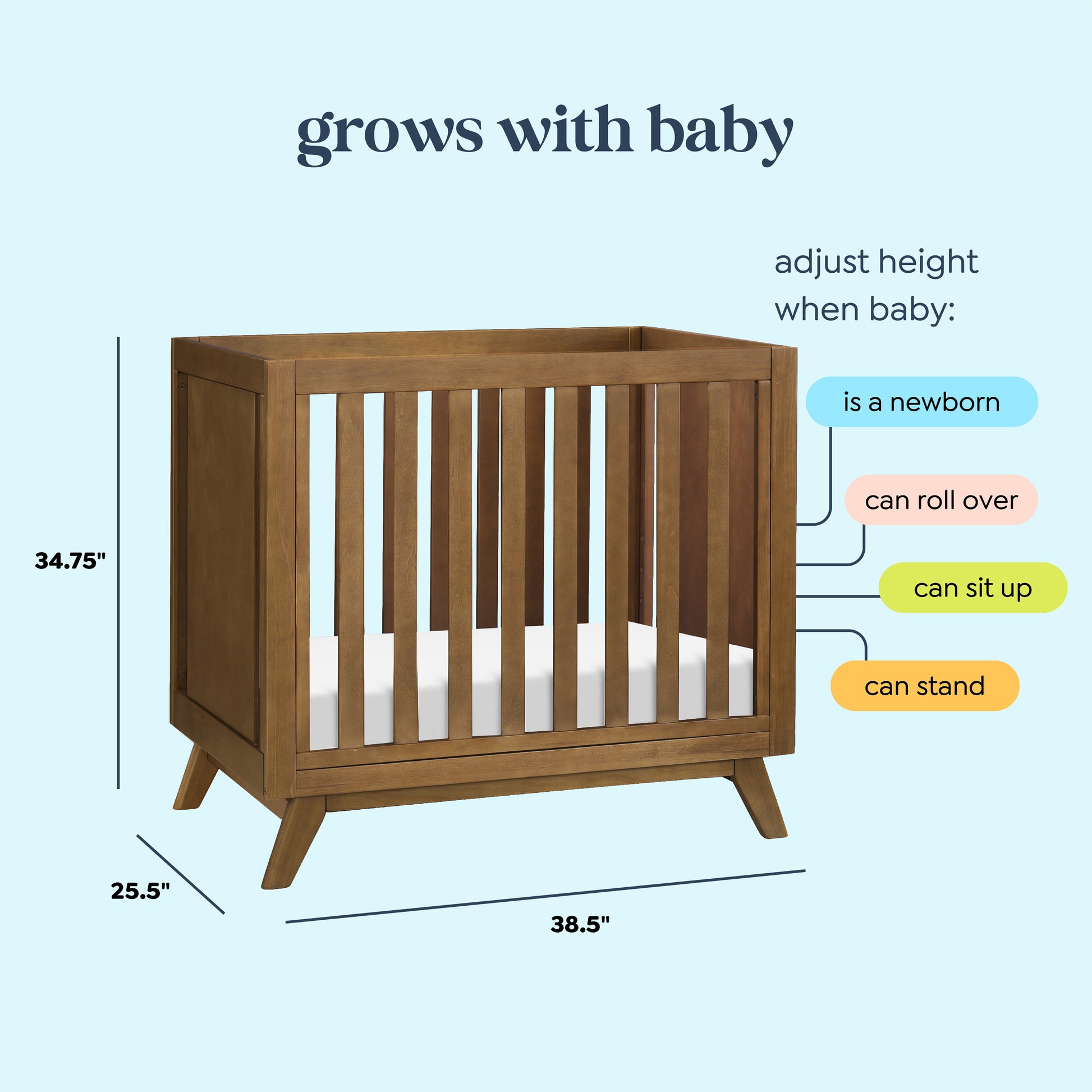 M22598L,DaVinci,Otto 3-in-1 Convertible Mini Crib with 4 Mattress in Walnut