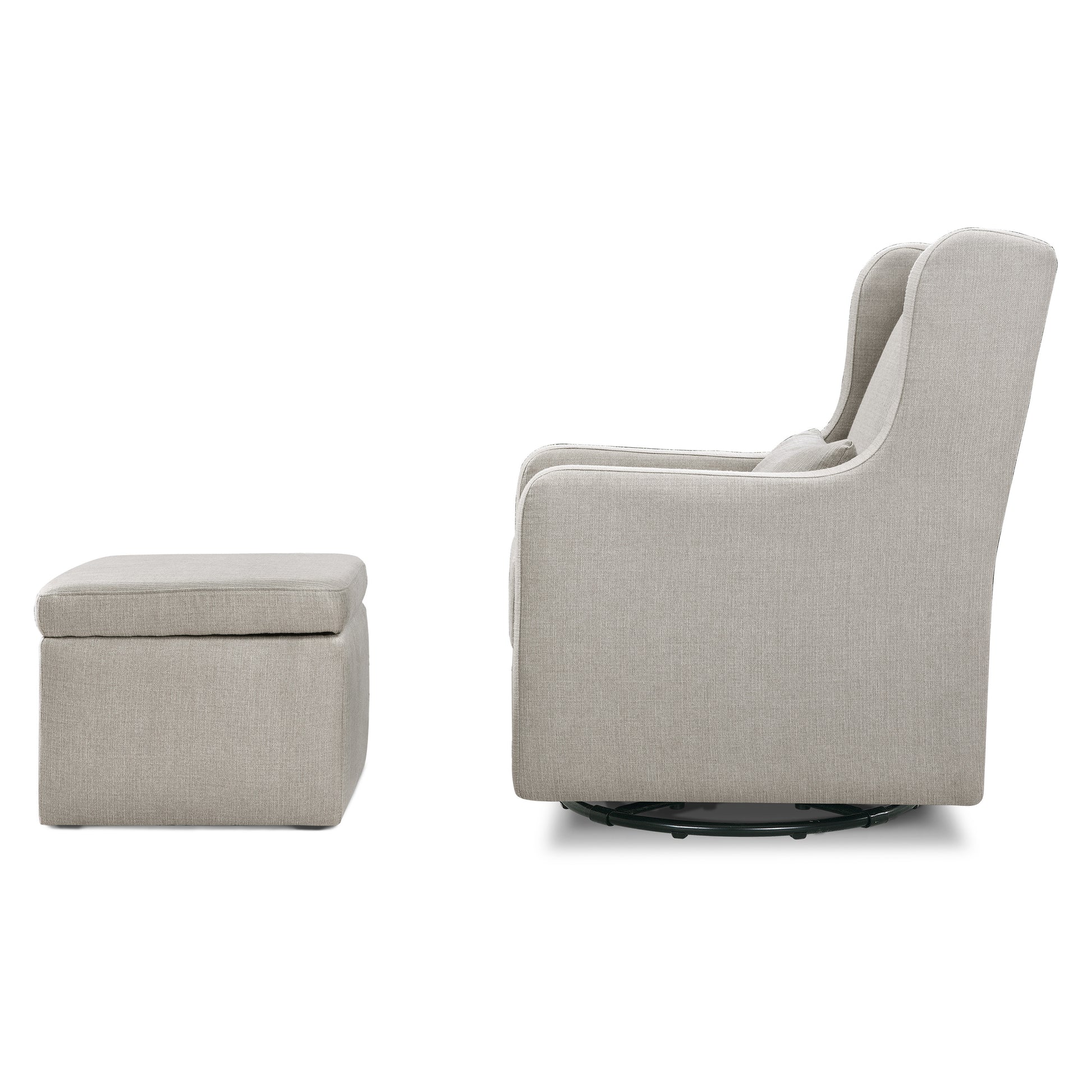 F18787PFTGRY,Carter's,Adrian Swivel Glider with Storage Ottoman in Performance Grey Linen